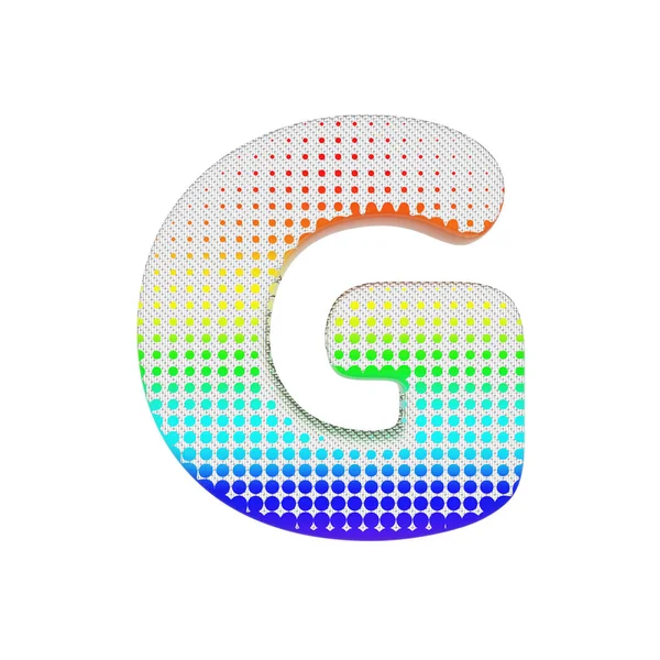 Buchstabe g Großbuchstaben. Regenbogen-Halbtonschrift aus Baumwolltextur. 3D-Darstellung isoliert auf weißem Hintergrund. — Stockfoto