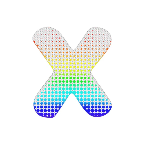 アルファベット大文字の X。綿テクスチャの虹ハーフトーン フォントが作られました。白い背景に分離された 3 d のレンダリング. — ストック写真