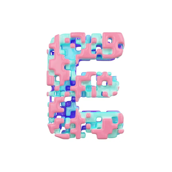 Alphabet lettre E majuscule. Fonte géométrique faite de blocs cubiques. rendu 3D isolé sur fond blanc . — Photo