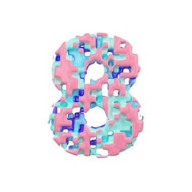 Alfabe sayı 8. Küp bloklar geometrik yazı tipi. Beyaz arka plan üzerinde izole 3d render.