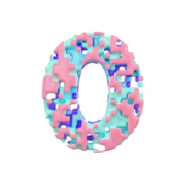 Alfabe numarası 0. Küp bloklar geometrik yazı tipi. Beyaz arka plan üzerinde izole 3d render.