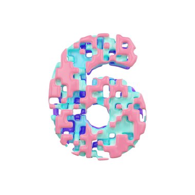 6 numaralı alfabe. Küp bloklar geometrik yazı tipi. Beyaz arka plan üzerinde izole 3d render.