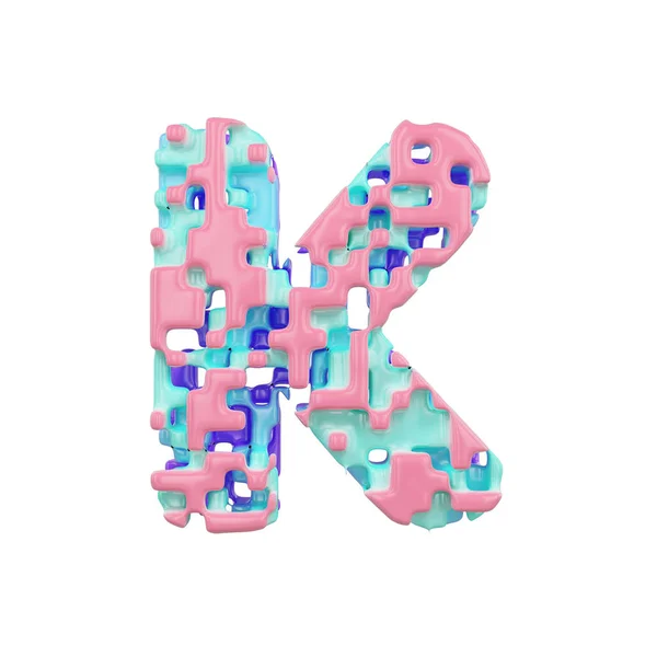 Alfabet letter K hoofdletters. Geometrisch lettertype gemaakt van kubieke blokken. 3D render geïsoleerd op witte achtergrond. — Stockfoto