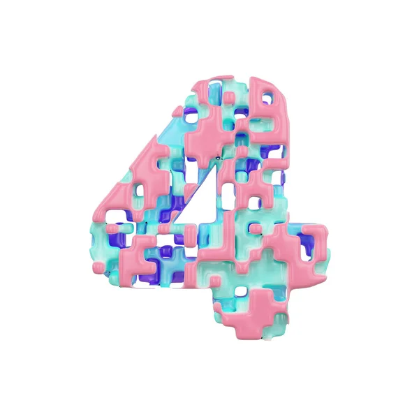 Alfabeto número 4. Fuente geométrica hecha de bloques cúbicos. Representación 3D aislada sobre fondo blanco . —  Fotos de Stock