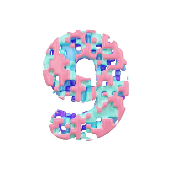 Alphabet number 9. Geometric font made of cubic blocks. 3D render isolated on white background. — Stock Photo, Image