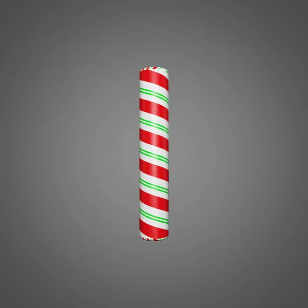 Festive alphabet letter I uppercase. Christmas font made of mint striped candy canes. 3D render on gray background. — Stock Photo, Image