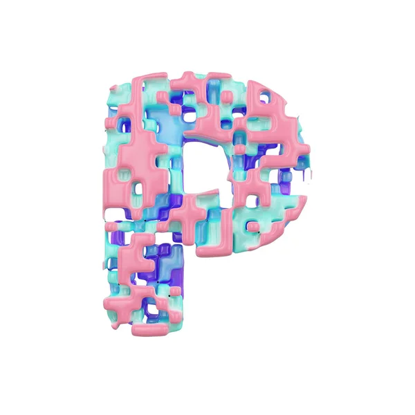 Alfabet letter P hoofdletters. Geometrisch lettertype gemaakt van kubieke blokken. 3D render geïsoleerd op witte achtergrond. — Stockfoto