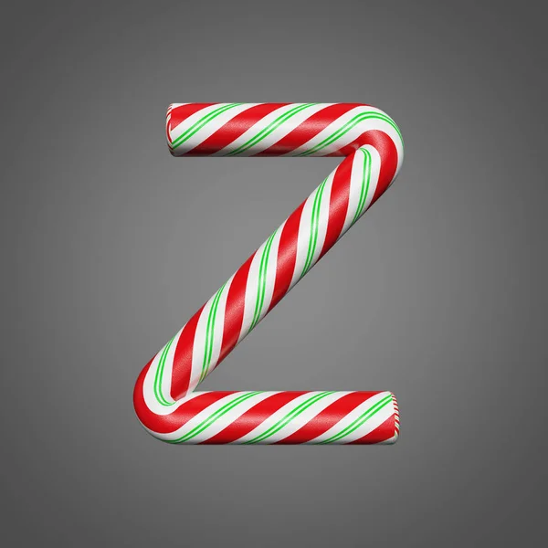 Alphabet festif lettre Z majuscule. Fonte de Noël faite de cannes à bonbons rayées à la menthe. rendu 3D sur fond gris . — Photo