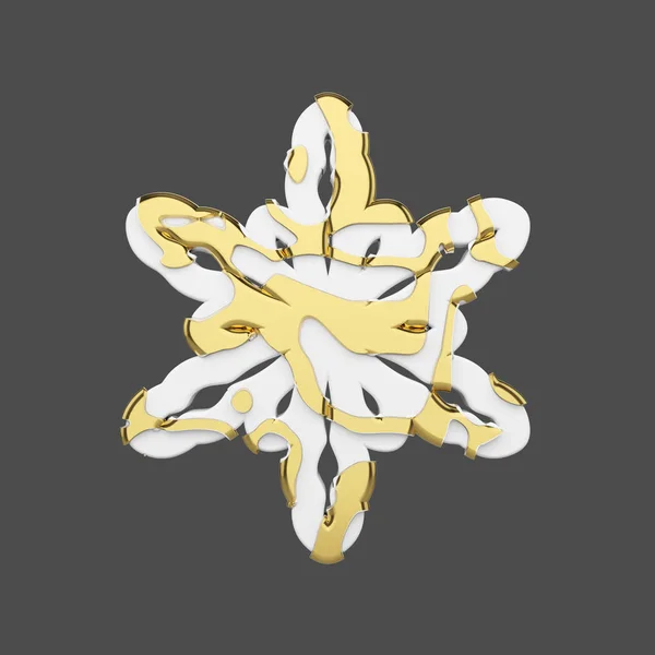 Праздничная снежинка в золотом и белом стиле изолирована на сером фоне. Рождественский элемент в золотых абстрактных мягких линий. 3D рендеринг . — стоковое фото