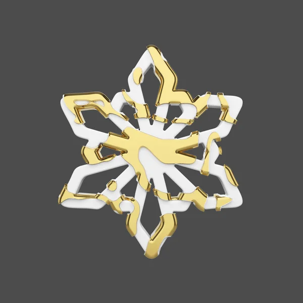 Праздничная снежинка в золотом и белом стиле изолирована на сером фоне. Рождественский элемент в золотых абстрактных мягких линий. 3D рендеринг . — стоковое фото