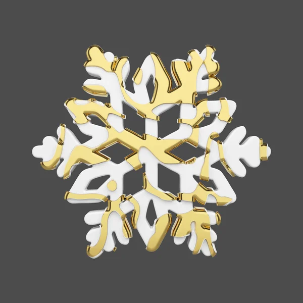 Copo de nieve festivo de estilo dorado y blanco aislado sobre fondo gris. Elemento navideño en líneas suaves abstractas doradas. 3d renderizar . —  Fotos de Stock
