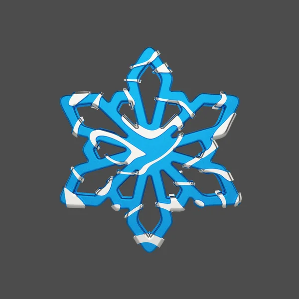 Festive snowflake in silver and blue style isolated on gray background. Christmas element in silver abstract soft lines. 3d render. — Stock Photo, Image