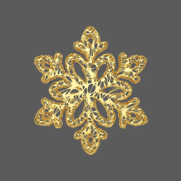 灰色の背景に分離されたゴールドの繊細なスノーフレーク。黄金の透かし彫りスタイルのクリスマス要素です。3 d のレンダリング. — ストック写真