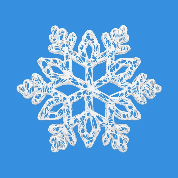 White elegant snowflake isolated on blue background. Christmas element in magic openwork style. 3d render. — Stock Photo, Image