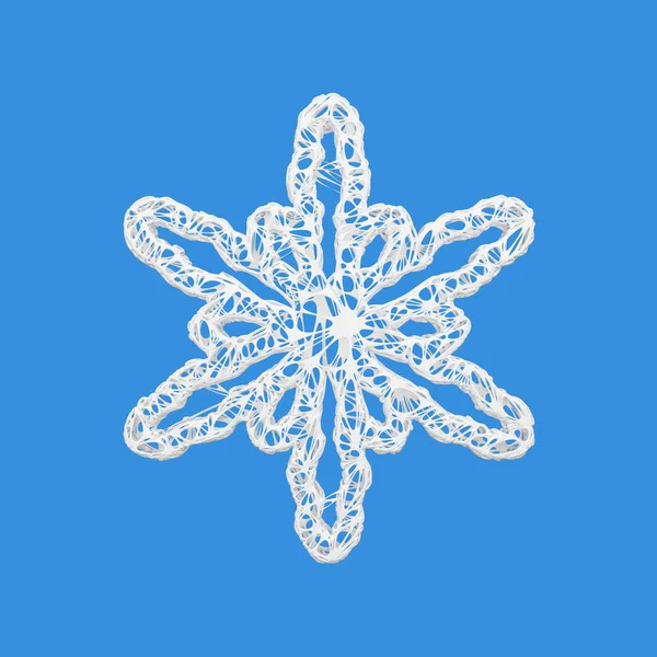 White elegant snowflake isolated on blue background. Christmas element in magic openwork style. 3d render. — Stock Photo, Image