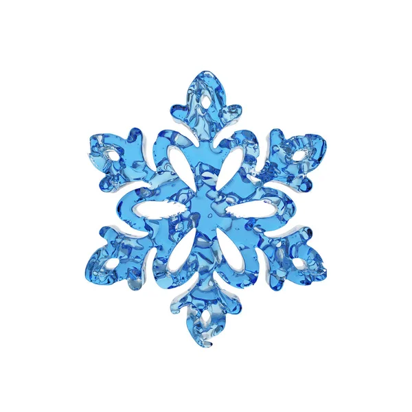 Floco de neve translúcido líquido feito de água azul cristalina isolada sobre fundo branco. Renderização 3d . — Fotografia de Stock