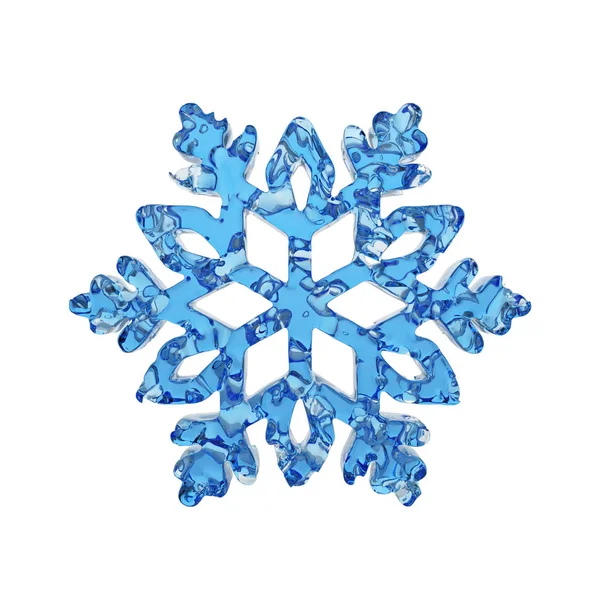 Floco de neve translúcido líquido feito de água azul cristalina isolada sobre fundo branco. Renderização 3d . — Fotografia de Stock