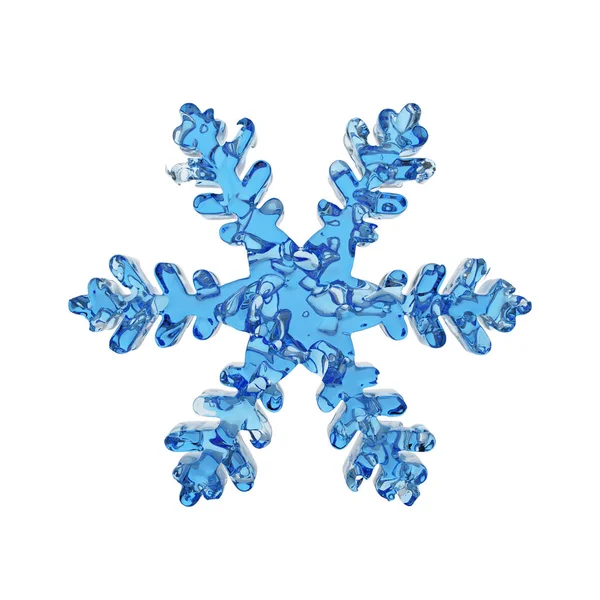Copo de nieve translúcido líquido hecho de agua azul cristalina aislada sobre fondo blanco. 3d renderizar . —  Fotos de Stock