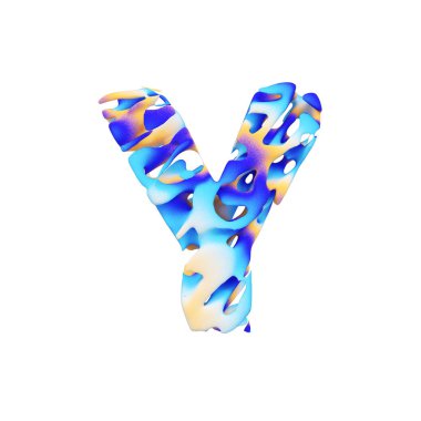 Alfabe harf büyük harf Y. Grungy sıvı egzotik tropik yazı tipi renk boya darbeleri yaptı. Beyaz arka plan üzerinde izole 3d render.