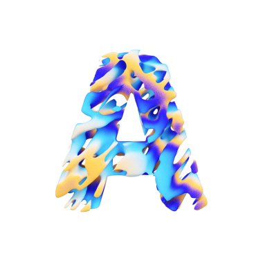 Alfabe harf bir büyük harf. Grungy sıvı egzotik tropik yazı tipi renk boya darbeleri yaptı. Beyaz arka plan üzerinde izole 3d render.