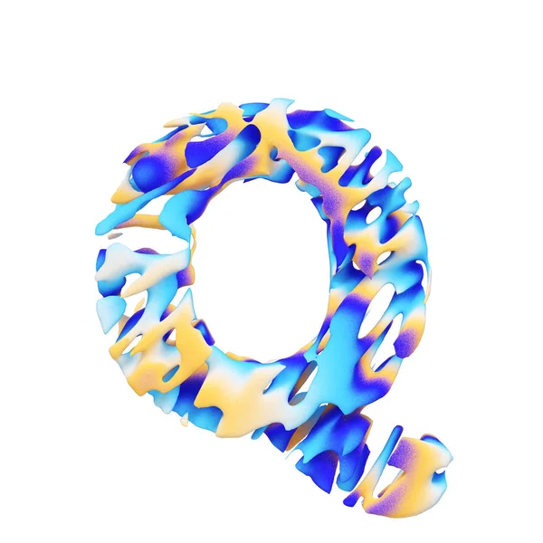 Алфавітна літера Q верхній регістр. Грязьовий рідкий екзотичний тропічний шрифт з пензликів кольорової фарби. 3D візуалізація ізольована на білому тлі . — стокове фото