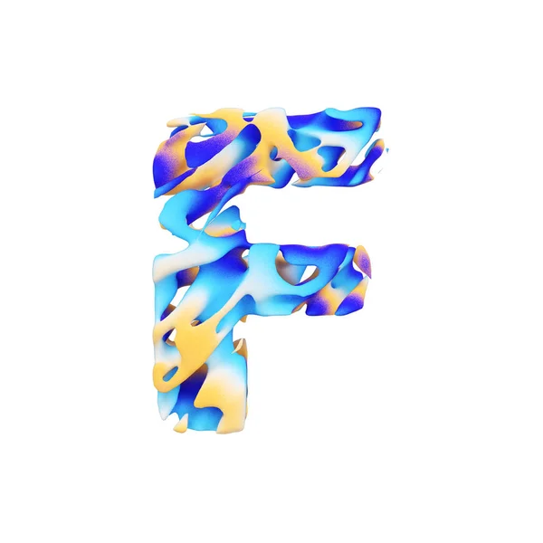 Alfabet letter F hoofdletters. Grungy vloeibare exotische tropische lettertype gemaakt van penseelstreken van kleur verf. 3D render geïsoleerd op witte achtergrond. — Stockfoto