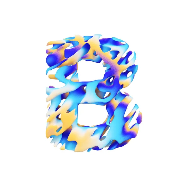 Alphabet letter B uppercase. Grungy liquid exotic tropical font made of brushstrokes of color paint. 3D render isolated on white background. — Stock Photo, Image