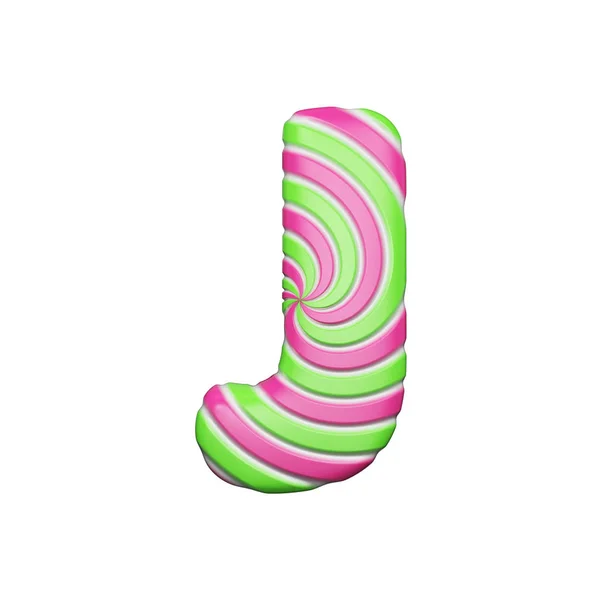 Lettre de l'alphabet doux J. Fonte de Noël en sucette à rayures spirales rose et verte. rendu 3D isolé sur fond blanc . — Photo