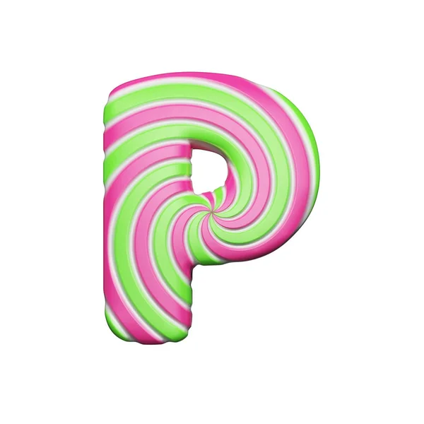 Söta alfabetet brev s. jul teckensnitt gjorda av rosa och grön spiral randig slickepinne. 3D render isolerad på vit bakgrund. — Stockfoto