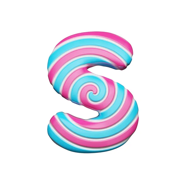 Dulce letra del alfabeto S. Fuente de Navidad hecha de piruleta a rayas espiral rosa y azul. Representación 3D aislada sobre fondo blanco . — Foto de Stock