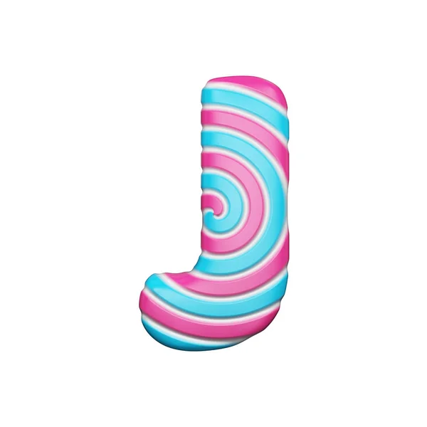Édes ábécé levél J. karácsonyi betűtípus készült pink és kék spirál csíkos nyalóka. 3D render elszigetelt fehér background. — Stock Fotó