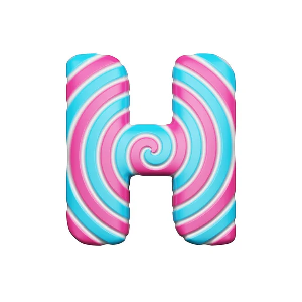 Sweet alphabet letter H. Christmas font made of pink and blue spiral striped lollipop. Renderização 3D isolada em fundo branco . — Fotografia de Stock