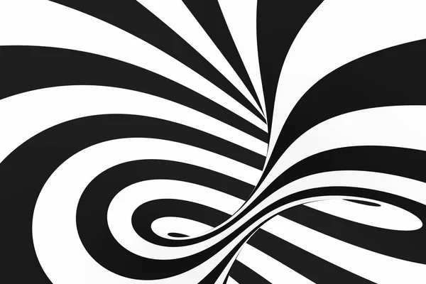 Svart och vit spiral tunnel. Randig tvinnade hypnotiska optisk illusion. Abstrakt bakgrund. — Stockfoto