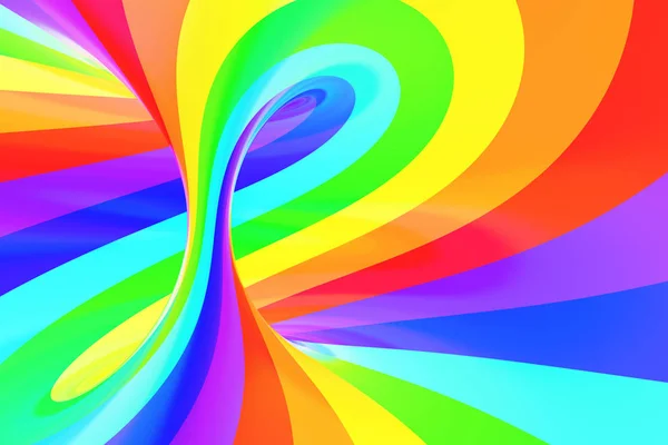 Arco iris divertido túnel espiral. Ilusión óptica alegre retorcida a rayas. Fondo abstracto . — Foto de Stock