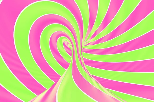 Navidad festivo túnel espiral rosa y verde. Ilusión óptica de piruleta retorcida a rayas. Fondo abstracto . — Foto de Stock