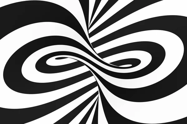Siyah ve beyaz spiral tünel. Çizgili bükülmüş hipnotik optik yanılsama. Arka plan. — Stok fotoğraf