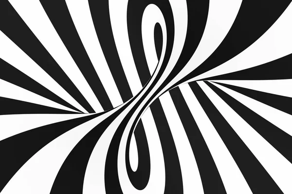 Tunel spiralny czarno-białe. Pasiasty skręconych złudzenie optyczne hipnotycznego. Streszczenie tło. — Zdjęcie stockowe