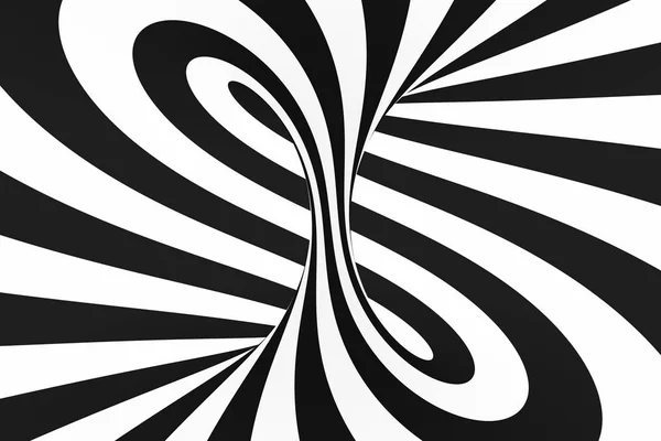 Svart och vit spiral tunnel. Randig tvinnade hypnotiska optisk illusion. Abstrakt bakgrund. — Stockfoto