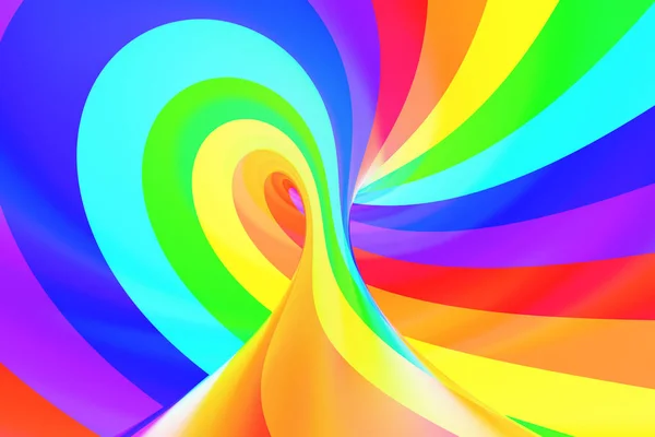 Arco iris divertido túnel espiral. Ilusión óptica alegre retorcida a rayas. Fondo abstracto . — Foto de Stock