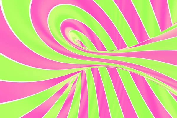 圣诞喜庆的粉红色和绿色螺旋隧道。条纹扭曲棒糖光学错觉。抽象背景. — 图库照片