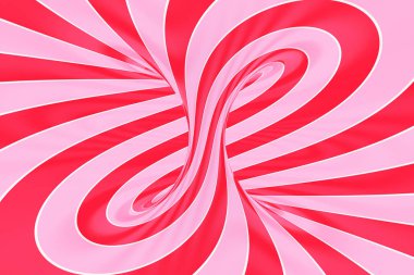 Noel şenlikli pembe ve kırmızı tünel spiral. Çizgili bükülmüş lolipop optik yanılsama. Arka plan. 3D render.