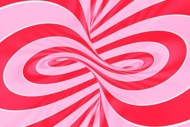 Noel şenlikli pembe ve kırmızı tünel spiral. Çizgili bükülmüş lolipop optik yanılsama. Arka plan. 3D render.