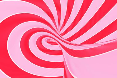 Noel şenlikli pembe ve kırmızı tünel spiral. Çizgili bükülmüş lolipop optik yanılsama. Arka plan. 3D render.