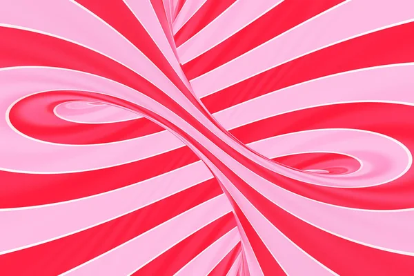 Túnel espiral rojo y rosa navideño. Ilusión óptica de piruleta retorcida a rayas. Fondo abstracto. Renderizado 3D . — Foto de Stock