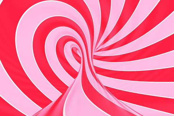 Christmas festlig rosa och rött spiral tunnel. Randig tvinnade lollipop optisk illusion. Abstrakt bakgrund. 3D render. — Stockfoto