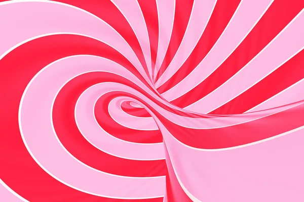 Noel şenlikli pembe ve kırmızı tünel spiral. Çizgili bükülmüş lolipop optik yanılsama. Arka plan. 3D render.