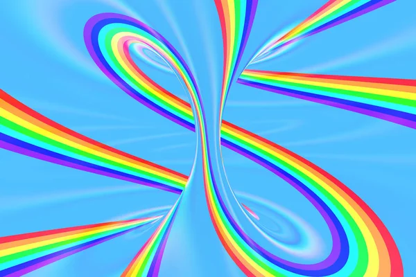 Arco iris en el cielo túnel espiral brillante. Ilusión óptica de verano retorcida a rayas. Fondo abstracto. Renderizado 3D . — Foto de Stock