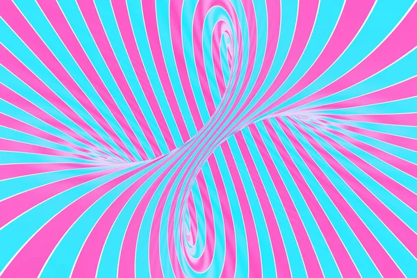 甜点粉红色和蓝色螺旋隧道。条纹扭曲棒糖光学错觉。抽象背景。3d 渲染. — 图库照片