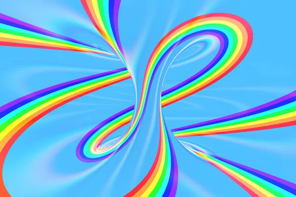 Arco iris en el cielo túnel espiral brillante. Ilusión óptica de verano retorcida a rayas. Fondo abstracto. Renderizado 3D . — Foto de Stock