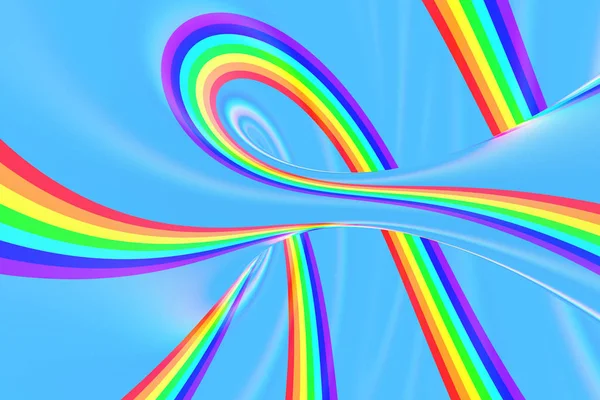 Arco iris en el cielo túnel espiral brillante. Ilusión óptica de verano retorcida a rayas. Fondo abstracto. Renderizado 3D . — Foto de Stock